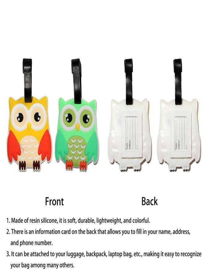 ANINIUCN Cute Owl Luggage Tags Set of 2 Anime Travel Bag ID Labels Silicone Suitcase Name Card Holders for Kids Adults Backpack and Baggage Accessories - Image 3